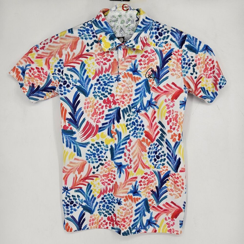 Gashouse Shirt‎ Mens Large Golf Polo Colorful All Over Abstract Pineapple Logo